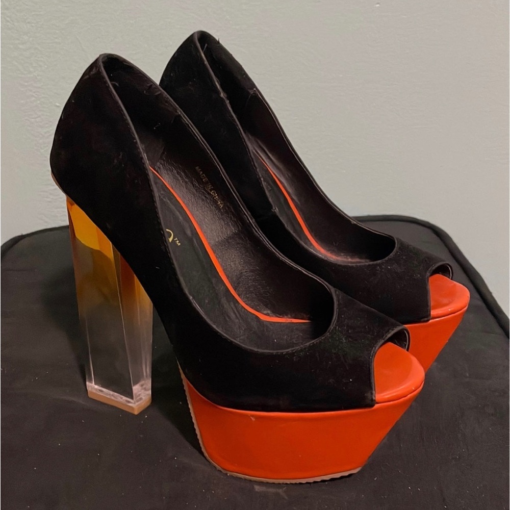Orange and Black Peep Toe Heels